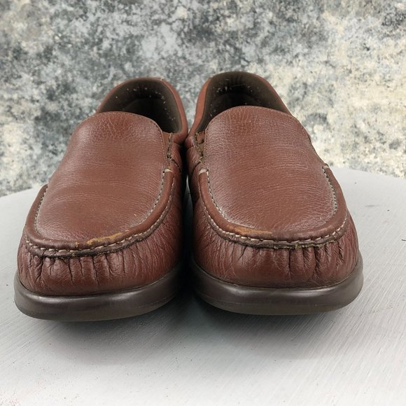 SAS Women's Size 9** Twin Mulch Brown Leather Slip On Closed Moc Toe Loafers - Picture 2 of 11